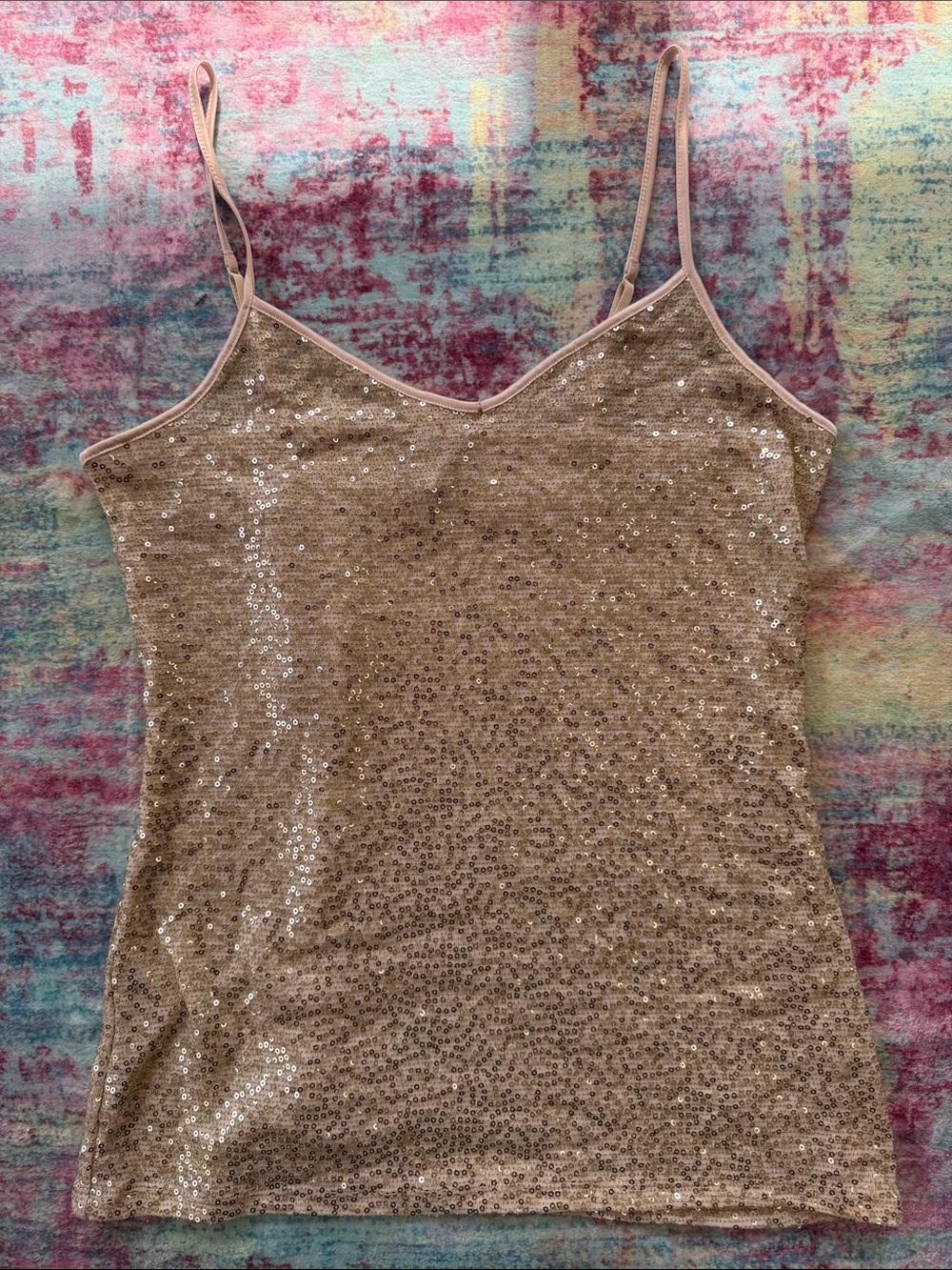 Express Gold Sequin Spaghetti Strap Tank Top